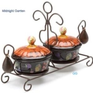 Tracy Porter Midnight Garden 5 pc Covered Condiment Server w Metal Base NIB